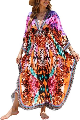 Mumu Dresses for Women Plus Size, Bohemian Kaftan Beach Cover Up Long Maxi Nightgown Soft Loungewear in Saudi Arabia