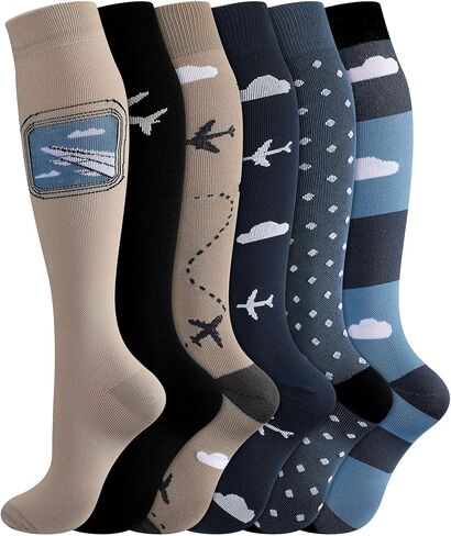 6 Pairs Pilot Compression Socks for Men 15-25 mmHg Knee High Flying Airplane Socks Aviation Travel Gift in Saudi Arabia