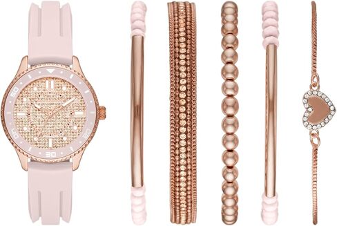 Skechers Women's Quartz Three-Hand Watch & Stackable Bracelet Gift Set, Color: Rose Gold, Blush Pink (Model: SR9061) in Saudi Arabia