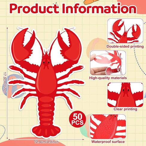 Glenmal 50 Pcs Crawfish Cutout Party Decoration 7 Inch Crawfish Boil Party Decorations Mardi Gras Red Lobster Cardboard or Seafood Boils Shrimp Decorative Birthday Baby Shower Picnic Decor Supplies in Saudi Arabia