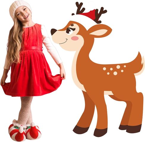 Weysat 4 ft H Reindeer Cardboard Cutout Stand up Christmas Reindeer with Santa Hat Photo Booth Props Large Deer Backdrop for Xmas Winter Event Background Holiday Party Decoration in Saudi Arabia