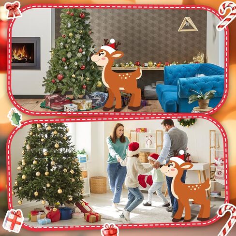 Weysat 4 ft H Reindeer Cardboard Cutout Stand up Christmas Reindeer with Santa Hat Photo Booth Props Large Deer Backdrop for Xmas Winter Event Background Holiday Party Decoration in Saudi Arabia