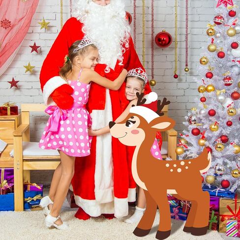 Weysat 4 ft H Reindeer Cardboard Cutout Stand up Christmas Reindeer with Santa Hat Photo Booth Props Large Deer Backdrop for Xmas Winter Event Background Holiday Party Decoration in Saudi Arabia