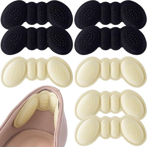 4 Pairs Heel Pads for Shoes Too Big, Heel Inserts for Shoes with Non-Slip Gel Dots, Heel Protectors Shoe Cushions, High Heel Comfort Pads for Women and Men (Black, Beige) in Saudi Arabia