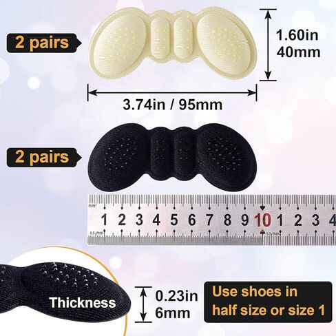 4 Pairs Heel Pads for Shoes Too Big, Heel Inserts for Shoes with Non-Slip Gel Dots, Heel Protectors Shoe Cushions, High Heel Comfort Pads for Women and Men (Black, Beige) in Saudi Arabia