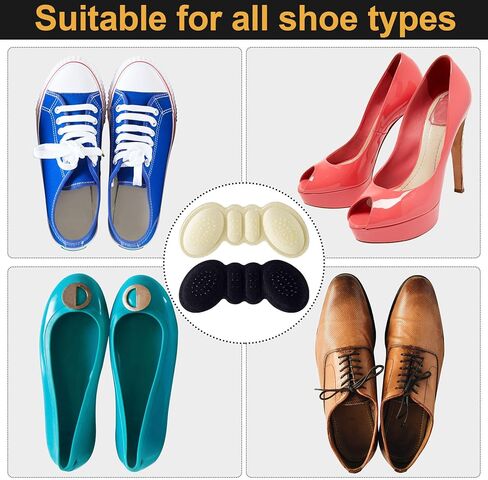 4 Pairs Heel Pads for Shoes Too Big, Heel Inserts for Shoes with Non-Slip Gel Dots, Heel Protectors Shoe Cushions, High Heel Comfort Pads for Women and Men (Black, Beige) in Saudi Arabia