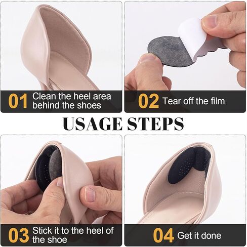 4 Pairs Heel Pads for Shoes Too Big, Heel Inserts for Shoes with Non-Slip Gel Dots, Heel Protectors Shoe Cushions, High Heel Comfort Pads for Women and Men (Black, Beige) in Saudi Arabia