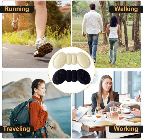 4 Pairs Heel Pads for Shoes Too Big, Heel Inserts for Shoes with Non-Slip Gel Dots, Heel Protectors Shoe Cushions, High Heel Comfort Pads for Women and Men (Black, Beige) in Saudi Arabia