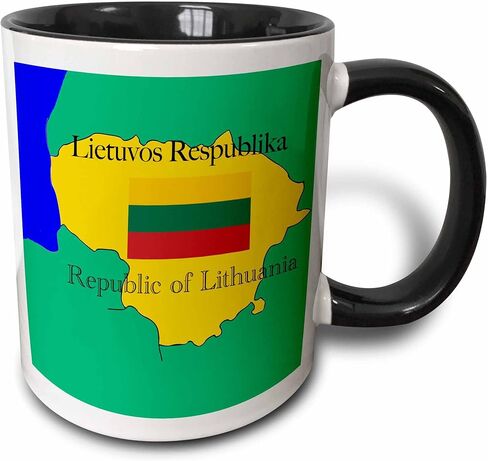 3dRose mug_39214_1 The Map and Flag of Lithuania with The Republic of Lithuania Printed in English and Lithuanian Ceramic Mug, 11-Ounce in Saudi Arabia