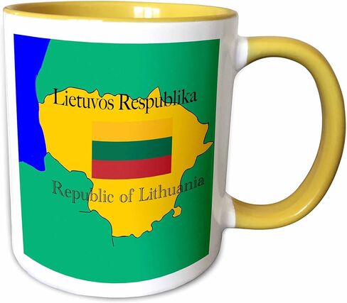 3dRose mug_39214_1 The Map and Flag of Lithuania with The Republic of Lithuania Printed in English and Lithuanian Ceramic Mug, 11-Ounce in Saudi Arabia