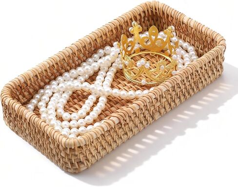 Small Rattan Serving Tray Key Basket for Entryway Natural Wicker Decorative Tray for Keys, Trinkets, Kitchen, Coffee Table in Saudi Arabia