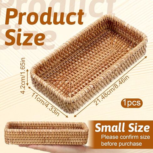 Small Rattan Serving Tray Key Basket for Entryway Natural Wicker Decorative Tray for Keys, Trinkets, Kitchen, Coffee Table in Saudi Arabia