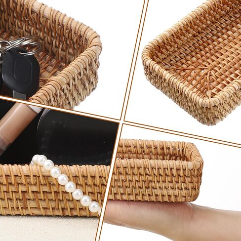 Small Rattan Serving Tray Key Basket for Entryway Natural Wicker Decorative Tray for Keys, Trinkets, Kitchen, Coffee Table in Saudi Arabia