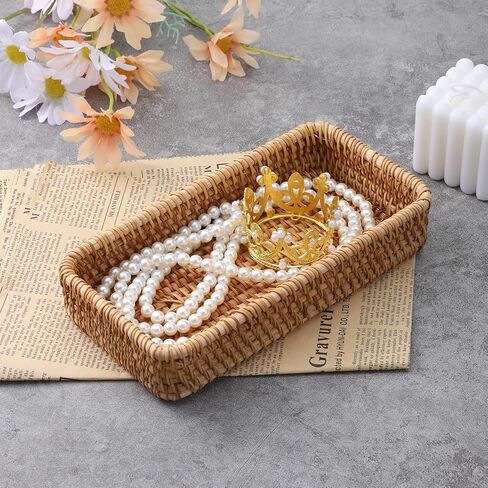 Small Rattan Serving Tray Key Basket for Entryway Natural Wicker Decorative Tray for Keys, Trinkets, Kitchen, Coffee Table in Saudi Arabia
