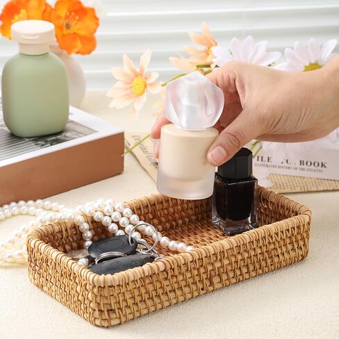 Small Rattan Serving Tray Key Basket for Entryway Natural Wicker Decorative Tray for Keys, Trinkets, Kitchen, Coffee Table in Saudi Arabia
