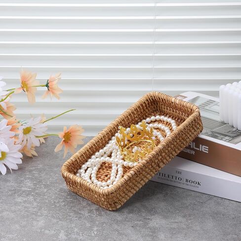 Small Rattan Serving Tray Key Basket for Entryway Natural Wicker Decorative Tray for Keys, Trinkets, Kitchen, Coffee Table in Saudi Arabia