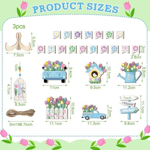 Bucherry Hello Spring ديكور صينية متدرجة طاولة التوليب زخارف خشبية لافتة سوق الزهور منضدية ديكور مزرعة ريفي لعطلة الربيع والمطبخ المنزلي (نمط توليب) in Saudi Arabia