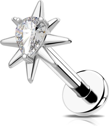 OUFER Gold Helix Piercing Jewelry 18G Star Shiny Drop Clear CZ Forward Helix الأقراط، G23 الصلبة التيتانيوم شقة الظهر دفع دبوس Labret الشفاه الغضروف محارة الزنمة ثقب المجوهرات للنساء الرجال in Kuwait