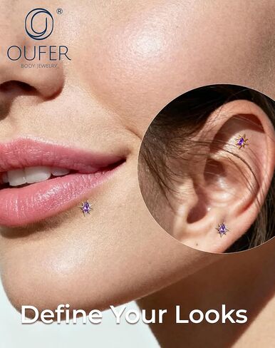 OUFER Gold Helix Piercing Jewelry 18G Star Shiny Drop Clear CZ Forward Helix الأقراط، G23 الصلبة التيتانيوم شقة الظهر دفع دبوس Labret الشفاه الغضروف محارة الزنمة ثقب المجوهرات للنساء الرجال in Kuwait