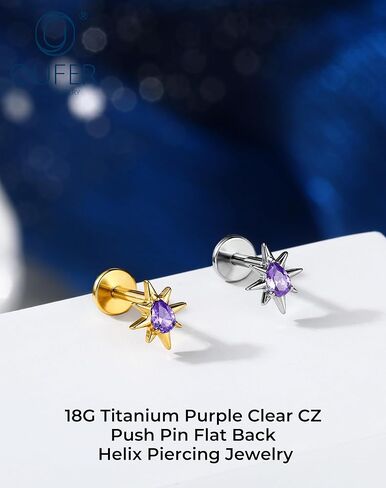 OUFER Gold Helix Piercing Jewelry 18G Star Shiny Drop Clear CZ Forward Helix الأقراط، G23 الصلبة التيتانيوم شقة الظهر دفع دبوس Labret الشفاه الغضروف محارة الزنمة ثقب المجوهرات للنساء الرجال in Kuwait