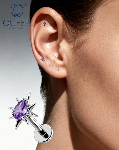 OUFER Gold Helix Piercing Jewelry 18G Star Shiny Drop Clear CZ Forward Helix الأقراط، G23 الصلبة التيتانيوم شقة الظهر دفع دبوس Labret الشفاه الغضروف محارة الزنمة ثقب المجوهرات للنساء الرجال in Kuwait