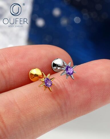 OUFER Gold Helix Piercing Jewelry 18G Star Shiny Drop Clear CZ Forward Helix الأقراط، G23 الصلبة التيتانيوم شقة الظهر دفع دبوس Labret الشفاه الغضروف محارة الزنمة ثقب المجوهرات للنساء الرجال in Kuwait