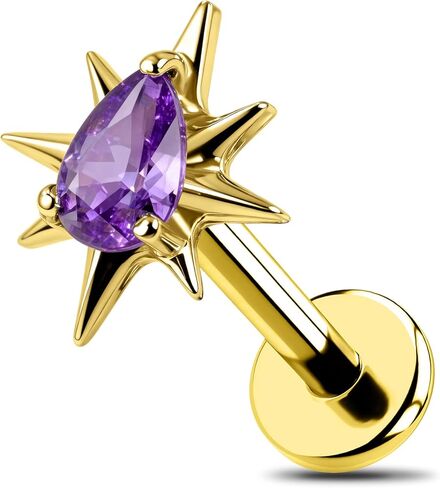OUFER Gold Helix Piercing Jewelry 18G Star Shiny Drop Clear CZ Forward Helix الأقراط، G23 الصلبة التيتانيوم شقة الظهر دفع دبوس Labret الشفاه الغضروف محارة الزنمة ثقب المجوهرات للنساء الرجال in Kuwait