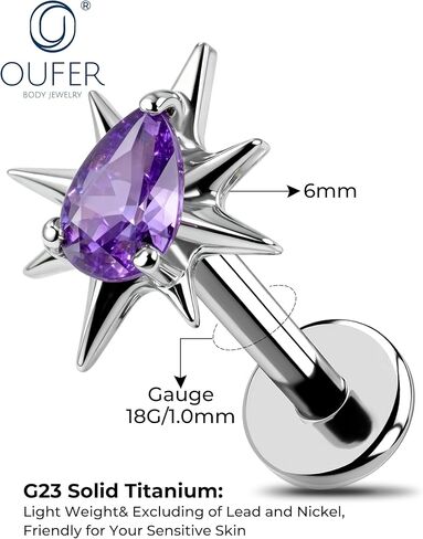 OUFER Gold Helix Piercing Jewelry 18G Star Shiny Drop Clear CZ Forward Helix الأقراط، G23 الصلبة التيتانيوم شقة الظهر دفع دبوس Labret الشفاه الغضروف محارة الزنمة ثقب المجوهرات للنساء الرجال in Kuwait