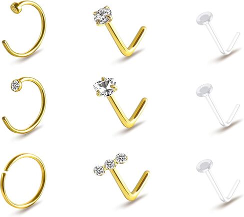 حلقات الأنف للنساء 14K مطلية بالذهب هيبوالرجينيك الجراحية الصلب الأنف الدائري الأطواق 20 جرام الأنف الدائري تشيكوسلوفاكيا الشفاه الدائري L على شكل ترصيع الأنف ثقب المجوهرات للنساء الرجال in Kuwait