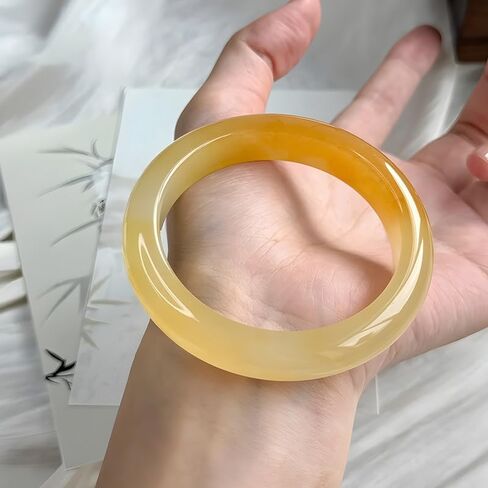 Yellow Natural HuangLongYu Bangle Bracelet for Women Healing Protection Good Luck Natural Gemstone Fengshui Jewelry for Wife Mother's Day Gift for Mom in Saudi Arabia