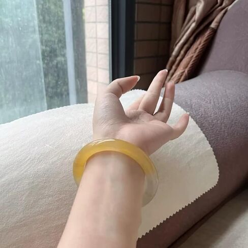 Yellow Natural HuangLongYu Bangle Bracelet for Women Healing Protection Good Luck Natural Gemstone Fengshui Jewelry for Wife Mother's Day Gift for Mom in Saudi Arabia