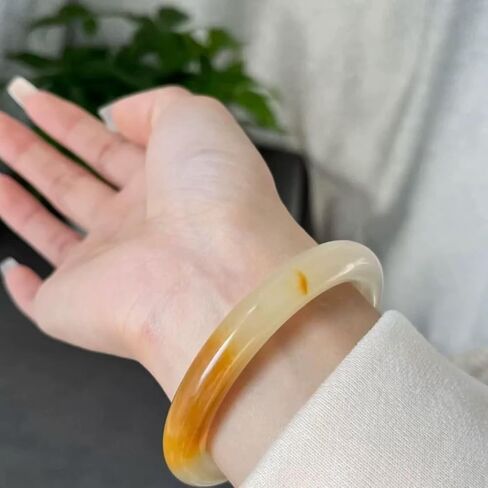 Yellow Natural HuangLongYu Bangle Bracelet for Women Healing Protection Good Luck Natural Gemstone Fengshui Jewelry for Wife Mother's Day Gift for Mom in Saudi Arabia