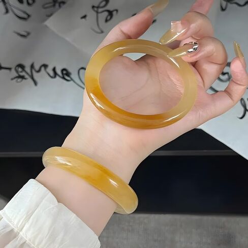 Yellow Natural HuangLongYu Bangle Bracelet for Women Healing Protection Good Luck Natural Gemstone Fengshui Jewelry for Wife Mother's Day Gift for Mom in Saudi Arabia