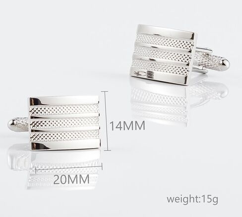 Men's Cufflink Set, Rectangular Silver Embossed Metal Design, Paired with a Gift Box, as an Accessory and Gift. Add Color to Your Clothing. in Saudi Arabia