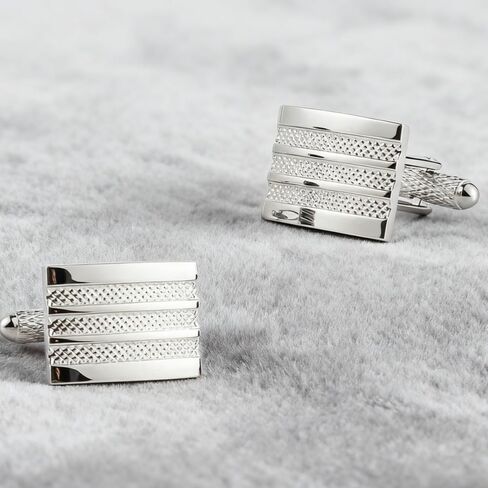 Men's Cufflink Set, Rectangular Silver Embossed Metal Design, Paired with a Gift Box, as an Accessory and Gift. Add Color to Your Clothing. in Saudi Arabia