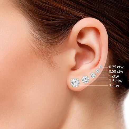 Houston Diamond District 1 Carat Solitaire Diamond Stud Earrings for Women Round Brilliant Shape 4 Prong Push Back (L-M Color, I1-I2 Clarity) in Saudi Arabia