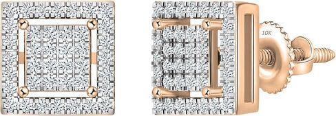 Dazzlingrock Collection 0.32 Ctw Natural Round White Diamond 7.5mm Square Hip Hop Iced Out Studs in 10K Solid Gold, Unisex Design Ladies,Mens Real Diamond Earrings in Saudi Arabia