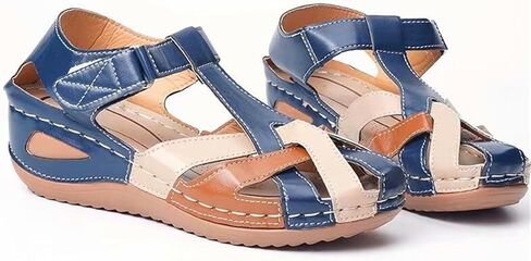 Womens Closed Toe Sandals with Arch Support Vintage Hollow Out Ankle Strap Platform Wedges Summer No-Slip Shoes in Saudi Arabia