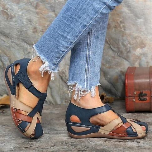Womens Closed Toe Sandals with Arch Support Vintage Hollow Out Ankle Strap Platform Wedges Summer No-Slip Shoes in Saudi Arabia