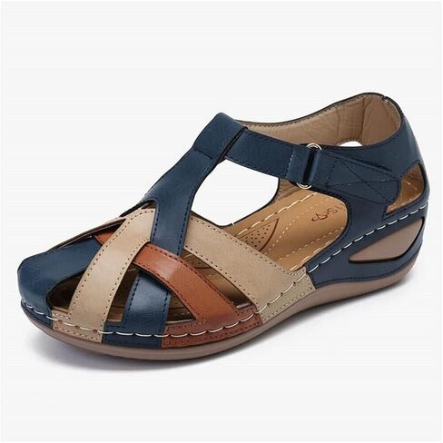 Womens Closed Toe Sandals with Arch Support Vintage Hollow Out Ankle Strap Platform Wedges Summer No-Slip Shoes in Saudi Arabia