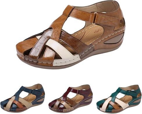 Womens Closed Toe Sandals with Arch Support Vintage Hollow Out Ankle Strap Platform Wedges Summer No-Slip Shoes in Saudi Arabia