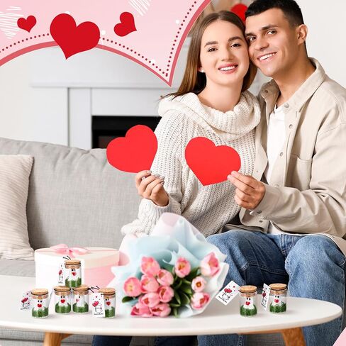Skylety 30 مجموعة من أشباح عيد الحب في جرة ميسون مع طحالب وبطاقة، تمثال عيد الحب على شكل قلب أحمر لطيف، يعتمد تمثال شبح لديكورات عيد الحب وهدايا الحفلات DIY in Kuwait