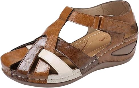 Womens Closed Toe Sandals with Arch Support Vintage Hollow Out Ankle Strap Platform Wedges Summer No-Slip Shoes in Saudi Arabia