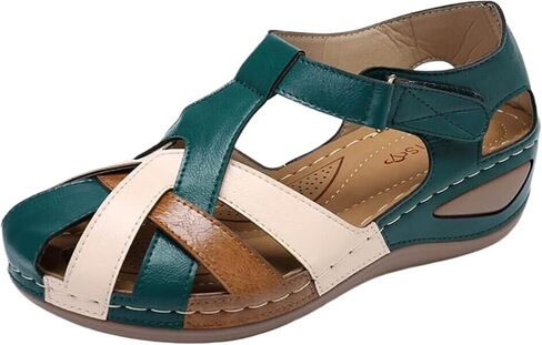 Womens Closed Toe Sandals with Arch Support Vintage Hollow Out Ankle Strap Platform Wedges Summer No-Slip Shoes in Saudi Arabia