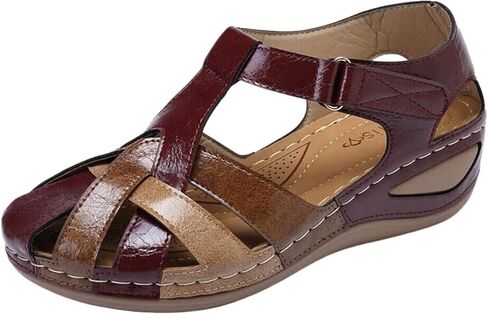 Womens Closed Toe Sandals with Arch Support Vintage Hollow Out Ankle Strap Platform Wedges Summer No-Slip Shoes in Saudi Arabia