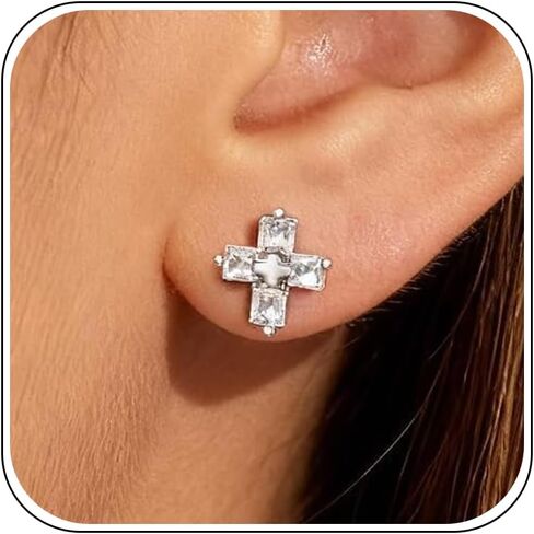 Cross Stud Earrings for Men Flat Back Stud Earrings Religious Christian Gift Crystal Rhinestones Gifts for Him in Saudi Arabia