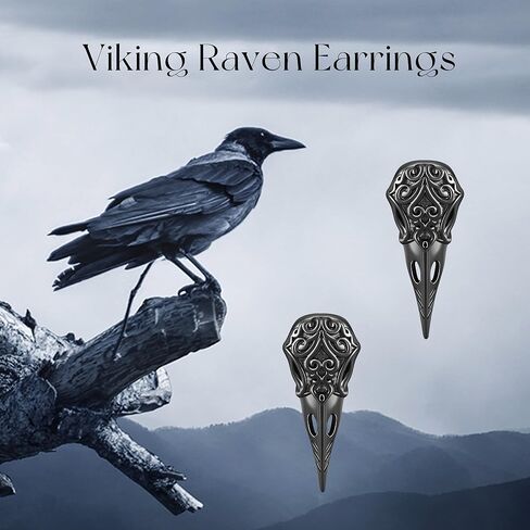 Viking Raven Earrings Sterling Silver Raven Skull Stud Earrings Norse Viking Jewelry Gifts for Women Men in Saudi Arabia