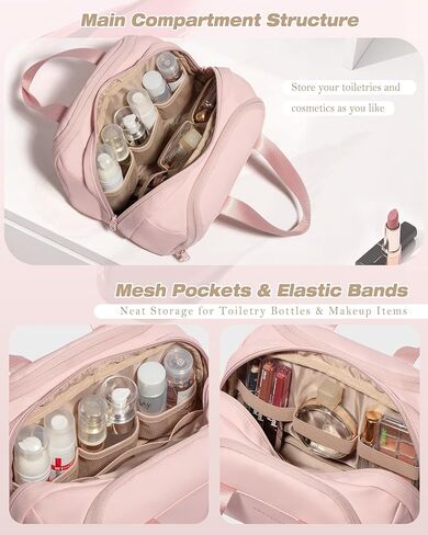 Travel Toiletry Bag for Women, Waterproof Makeup & Cosmetic Organizer with Leakproof Pockets for Bathroom or Vanity Use, Pink in Saudi Arabia