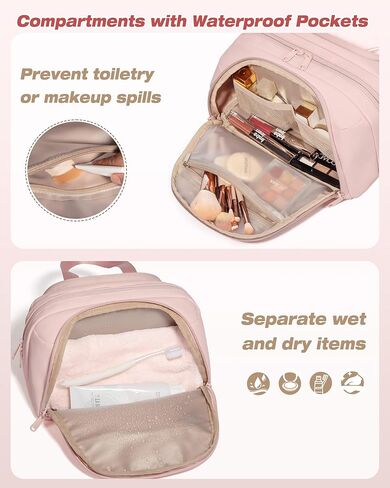 Travel Toiletry Bag for Women, Waterproof Makeup & Cosmetic Organizer with Leakproof Pockets for Bathroom or Vanity Use, Pink in Saudi Arabia