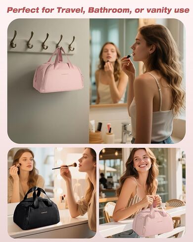 Travel Toiletry Bag for Women, Waterproof Makeup & Cosmetic Organizer with Leakproof Pockets for Bathroom or Vanity Use, Pink in Saudi Arabia
